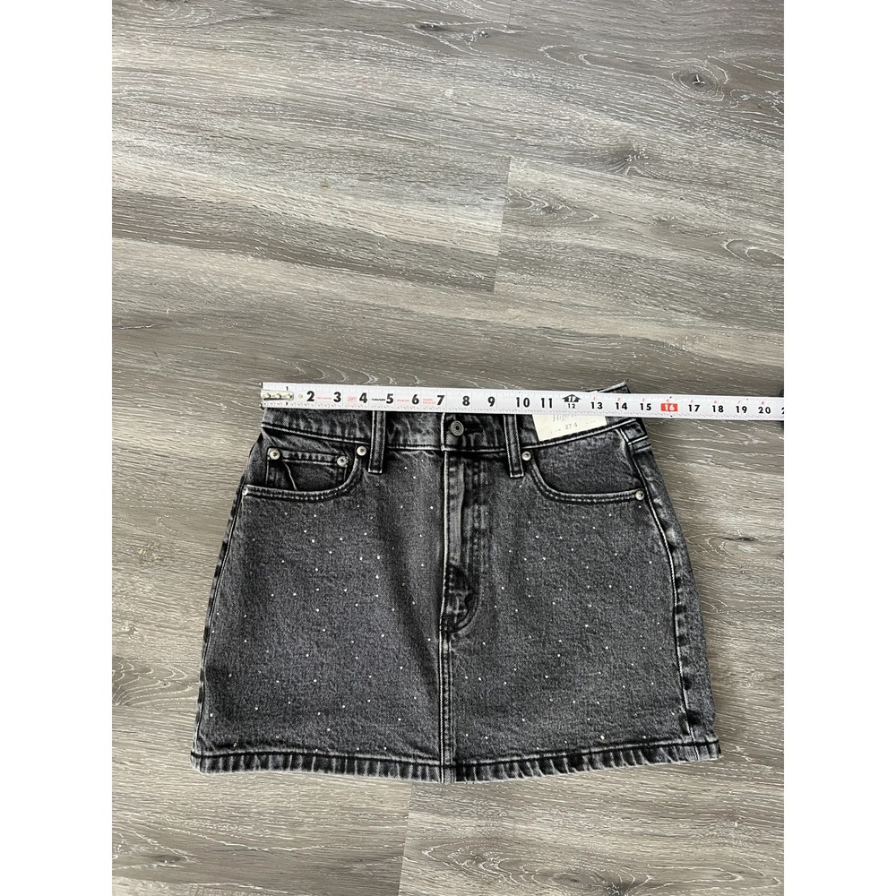 Abercrombie & Fitch High Rise Rhinestone Embellished Black Denim Skirt Size 27 - Picture 6 of 9
